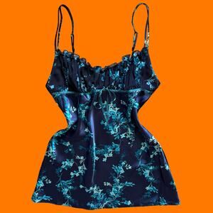 00's vintage navy blue silky satin lingerie milkmaid y2k mini slip dress LARGE
